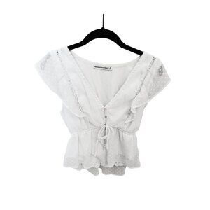 Abercrombie & Fitch White Flutter Sleeve Blouse V-Neck Size Small